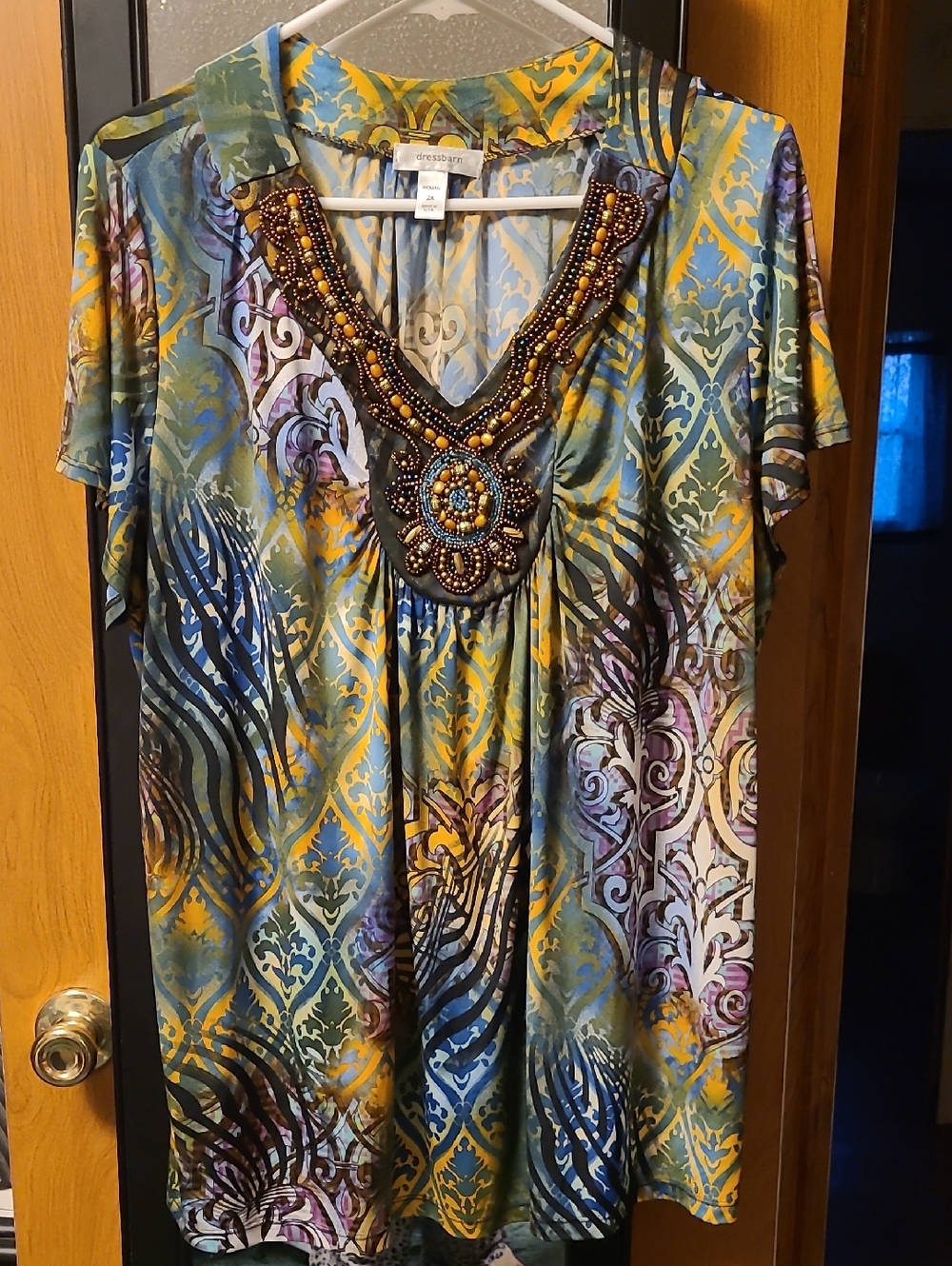 Size 2x dressbarn Multicolor Beaded V-Neck Tunic
